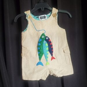 Mud Pie Khaki Fishing Baby Romper, 0-6M